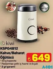 KİWİ KSPG4812 KAHVE VE BAHARAT ÖĞÜTÜCÜ fiyat ve kampanya bilgisi